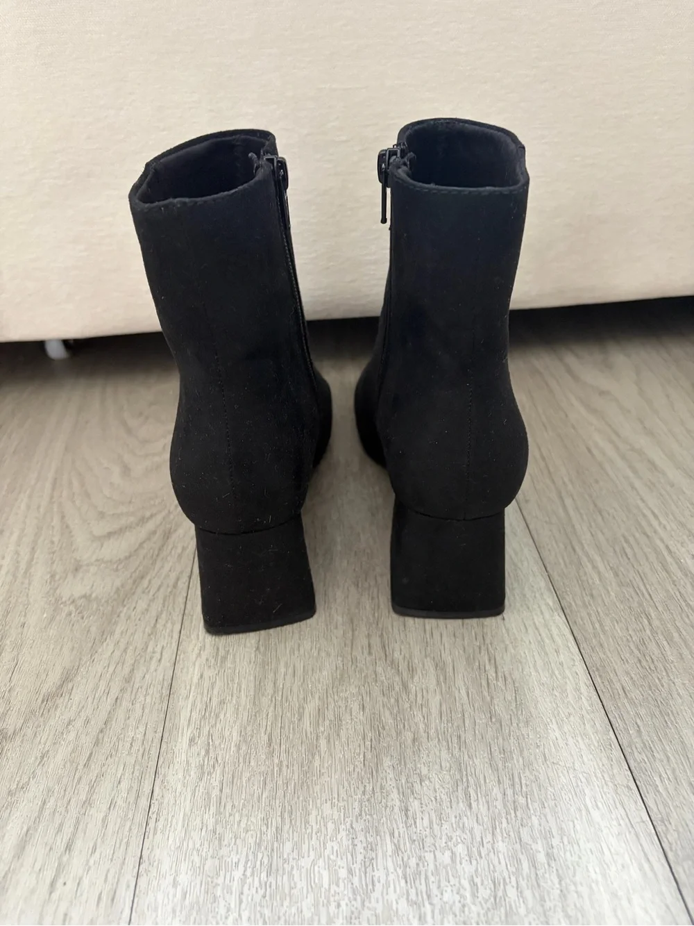 Women's Black Suede Block Heel Ankle Boots